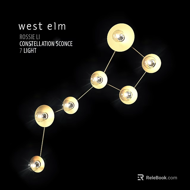 West Elm Rossie II Constellation 7 Light Gold Wall Sconce Design 3d model 