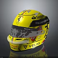 Yellow Ferrari Inspired Racing Helmet With Italian Flag Stripes And Sponsor Logos