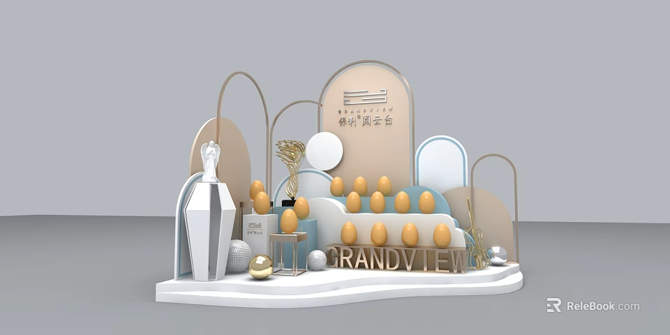 Commercial Display Equipment Featuring Brandy Vle Golden Eggs Arched Structures And Decorative Elements 3d model 