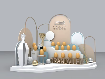 Commercial Display Equipment Featuring Brandy Vle Golden Eggs Arched Structures And Decorative Elements 3d model