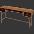 Wooden Console Table With Checkered Drawer Details And Simple Leg Structure