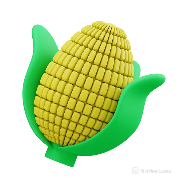 Fresh Yellow Corn Vegetable With Green Leaves And Juicy Kernels 3d model 