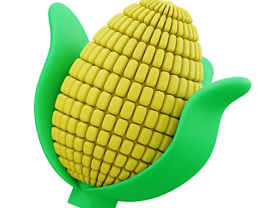 Fresh Yellow Corn Vegetable With Green Leaves And Juicy Kernels 3d model