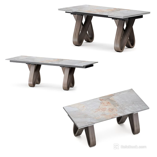 Modern Dining Table With Wooden Legs And Smooth Marble Top Surface Design 3d model
