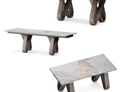 Modern Dining Table With Wooden Legs And Smooth Marble Top Surface Design 3d model