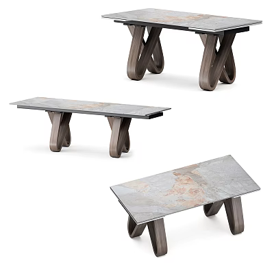 Modern Dining Table With Wooden Legs And Smooth Marble Top Surface Design 3d model