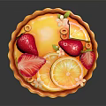 Fresh Fruit Tart With Strawberry Slices Orange Segments And Flower Decorations