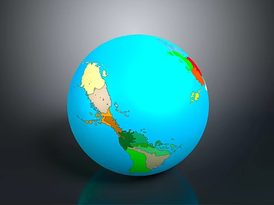 Shiny Blue Globe 3D Model With Vibrant Colored Continents On Dark Background 3d model