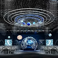Modern Luxury Starry Sky Theme Banquet Hall With Starry Chandeliers Moon Decorations Round Stage Tables