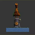 Decorative Scene Entrance Structure With Wooden Doors Stone Pillars Blue Base And Colorful Decorations