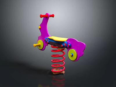 Colorful Spring Rocking Horse Commercial Equipment with Red Handles and Yellow Seats 3d model