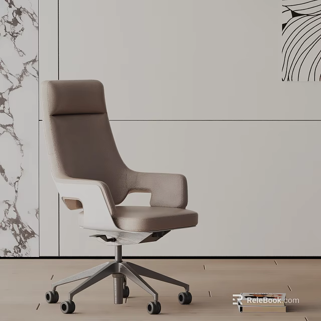Sleek Modern Office Chair With Beige Upholstery High Back And Rotating Metal Base Design 3d model 