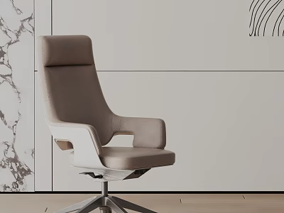 Sleek Modern Office Chair With Beige Upholstery High Back And Rotating Metal Base Design 3d model
