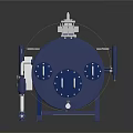 Industrial Horizontal Heating Boiler With Stainless Steel Body Pipes Valves Control Panel And Red Connector
