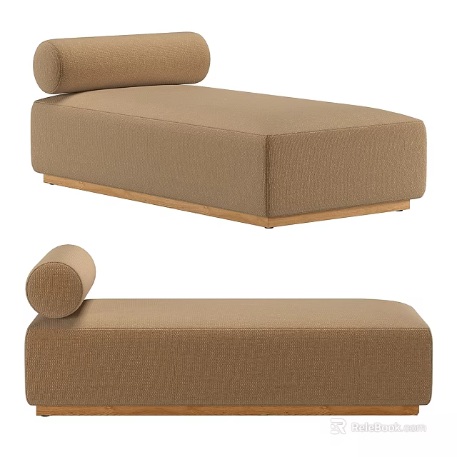 Stylish Beige Sofa Bench With Roll Cushion And Wooden Legs Design 3d model 