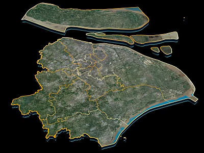 Satellite Image of Regional Area Showing Coastline Boundary Lines Terrain and Road Network 3d model