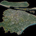 Satellite Image of Regional Area Showing Coastline Boundary Lines Terrain and Road Network