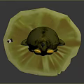 Frog Figurine Sitting On Yellow Lotus Leaf With Yellow Eyes And Stem Flower