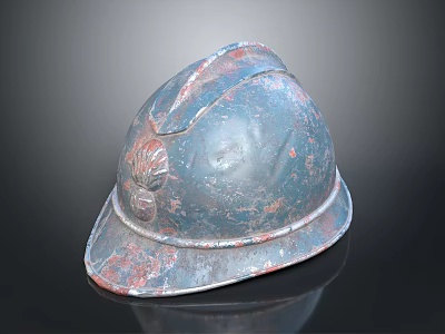 Vintage Distressed Military Helmet With Rusty Surface Worn Edges And Emblem 3d model