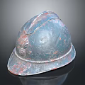 Vintage Distressed Military Helmet With Rusty Surface Worn Edges And Emblem