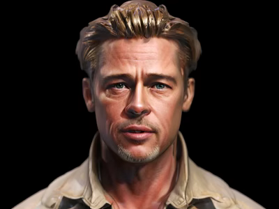 A Man With Short Blonde Hair And Beard In Beige Shirt Against Dark Background 3d model