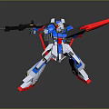 Blue White Red Mecha Robot Model Posing With Gun And Red Sword