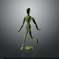 Green Wooden Mannequin Character Standing on Round Base with Smooth Surface