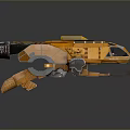 Futuristic Sci Fi Spaceship 3D Model With Orange Yellow Metallic Exterior And Detailed Cockpit