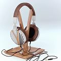 Premium Wooden Headphones With Silver Accents And Storage Box On Stand