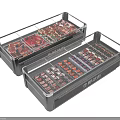 Double Glass Door Display Freezers Showcasing Fresh Meat Seafood And Food Items