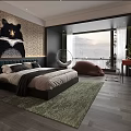 Modern Hotel Guest Room Interior With Comfortable Bed Decorative Wall And Large Window View