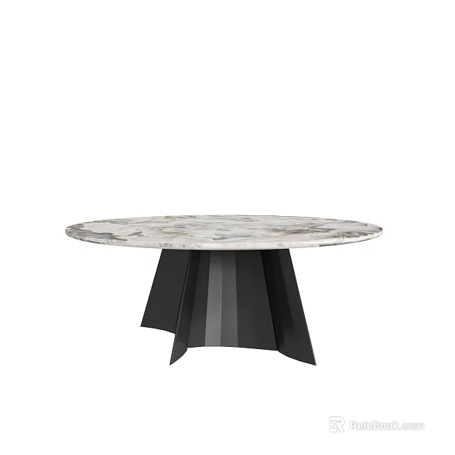 Elegant Round Marble Dining Table With Black Geometric Base Modern Minimalist Style 3d model