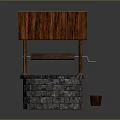 Traditional Well Structure With Wooden Gable Roof Stone Base Winch And Bucket