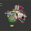 Vintage Futuristic Mechanical Machine Featuring Transparent Dome Red Green Accents And Support Legs