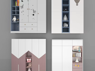Modern Kids Wardrobe with Starry Sky Pattern Drawers Hanging Area and Storage Shelves 3d model