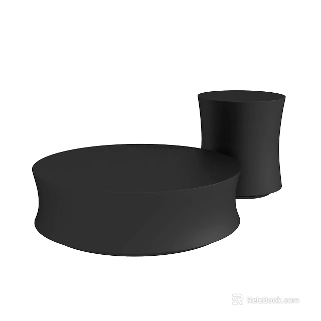 Modern Black Round Coffee Table Set With Cylindrical Side Table Design 3d model