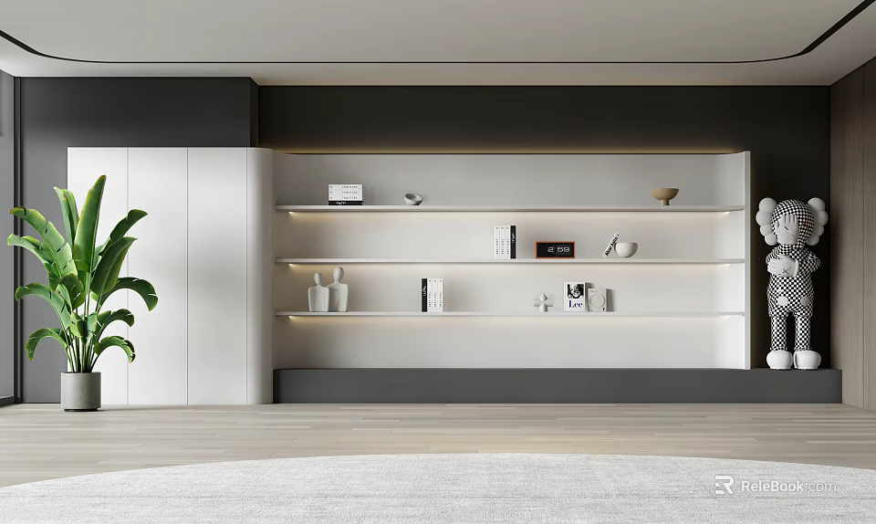 Modern Interior Display Shelves With Decorative Items Books Small Appliances And Lighting 3d model 