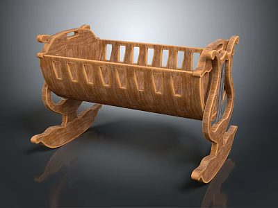 Classic Wooden Rocking Baby Crib With Sturdy Frame And Decorative Rails 3d model