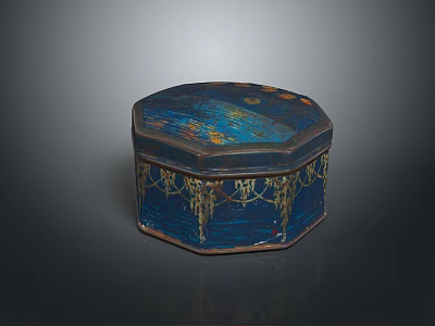 Elegant Blue Octagonal Decorative Storage Box With Golden Patterns And Intricate Design 3d model