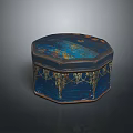 Elegant Blue Octagonal Decorative Storage Box With Golden Patterns And Intricate Design