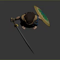 Warrior Game and Movie Female Character With Blue Armor Golden Details Sword and Shield