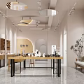 Modern Beige Boutique Store With Display Shelves Green Plants Lighting Large Screen And Night View