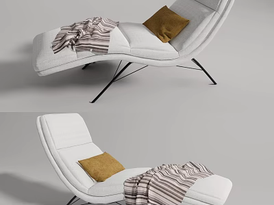 White Modern Lounge Chair With Brown Pillow And Striped Throw On Metal Legs 3d model