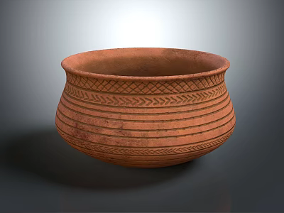 Traditional Clay Pot With Intricate Woven Patterns And Striped Design 3d model