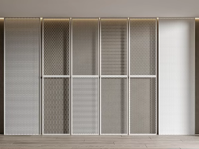 Modern Interior Room Divider With Geometric Mesh Panels And Metal Frame 3d model