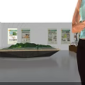 Modern Cultural Tourism Exhibition Booth With Unique Blue Shaped Walls And Large Central Display Screen