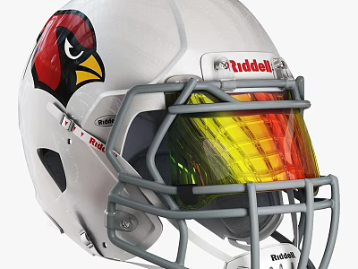 White Football Helmet Decorative Ornament Set With Red Bird Logo Riddell Brand Yellow Red Visor 3d model