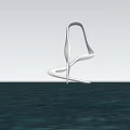 White Abstract Sculpture with Flowing Curved Design against Blue Sky and Water Reflection