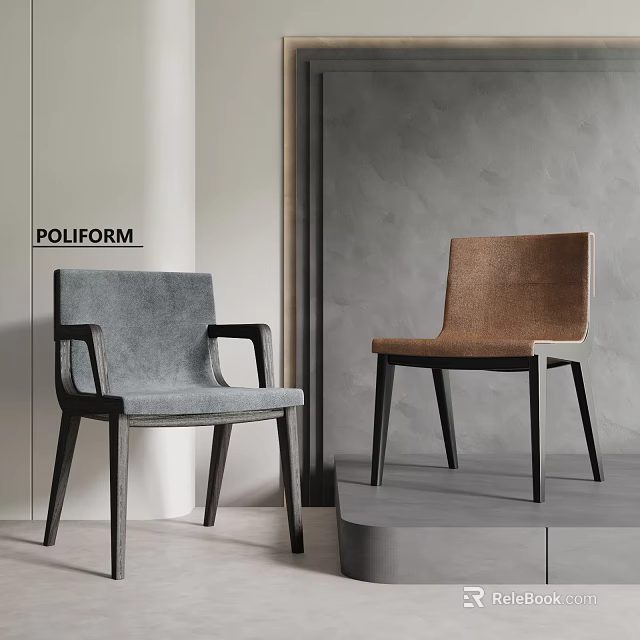 Modern Gray Brown Fabric Dining Chairs With Wooden Frame And Armrest Design 3d model 