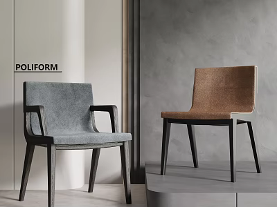Modern Gray Brown Fabric Dining Chairs With Wooden Frame And Armrest Design 3d model